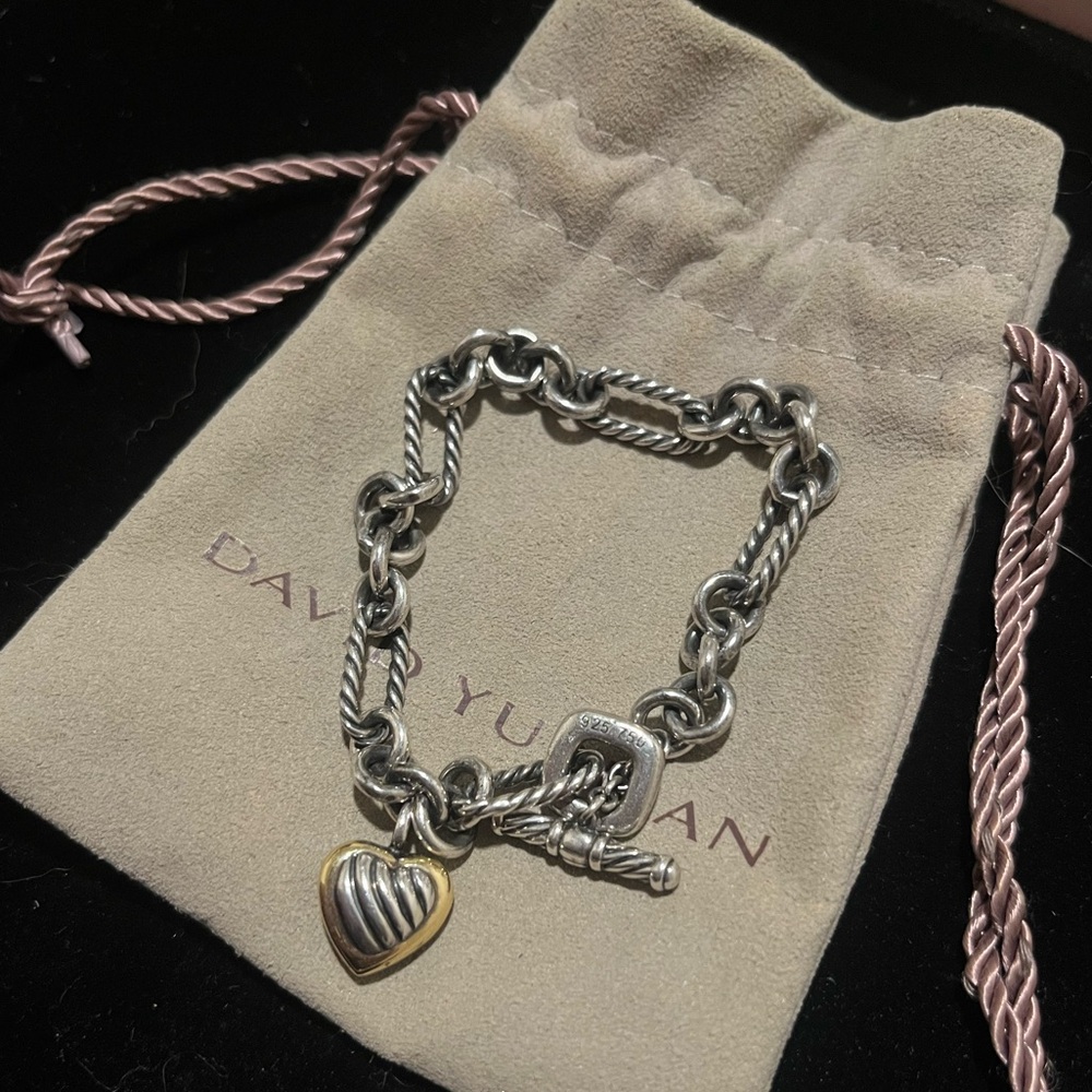 David Yurman Silver Bracelet with Gold Heart Charm